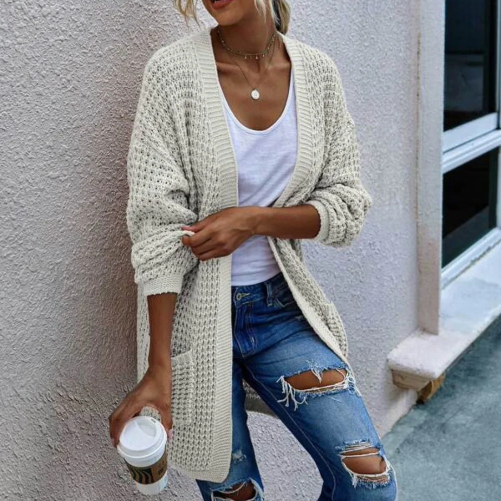 Cream Cozy chunky knit open front cardigan Casual Minimalist - Picture 3 of 11